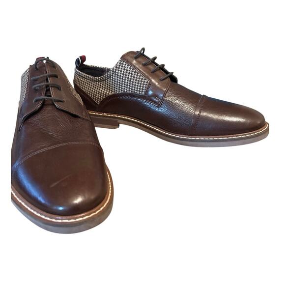 NWOT Ben Sherman Brown Leather Cap Toe Oxford with Houndstooth Detail Size 10 - Picture 2 of 9
